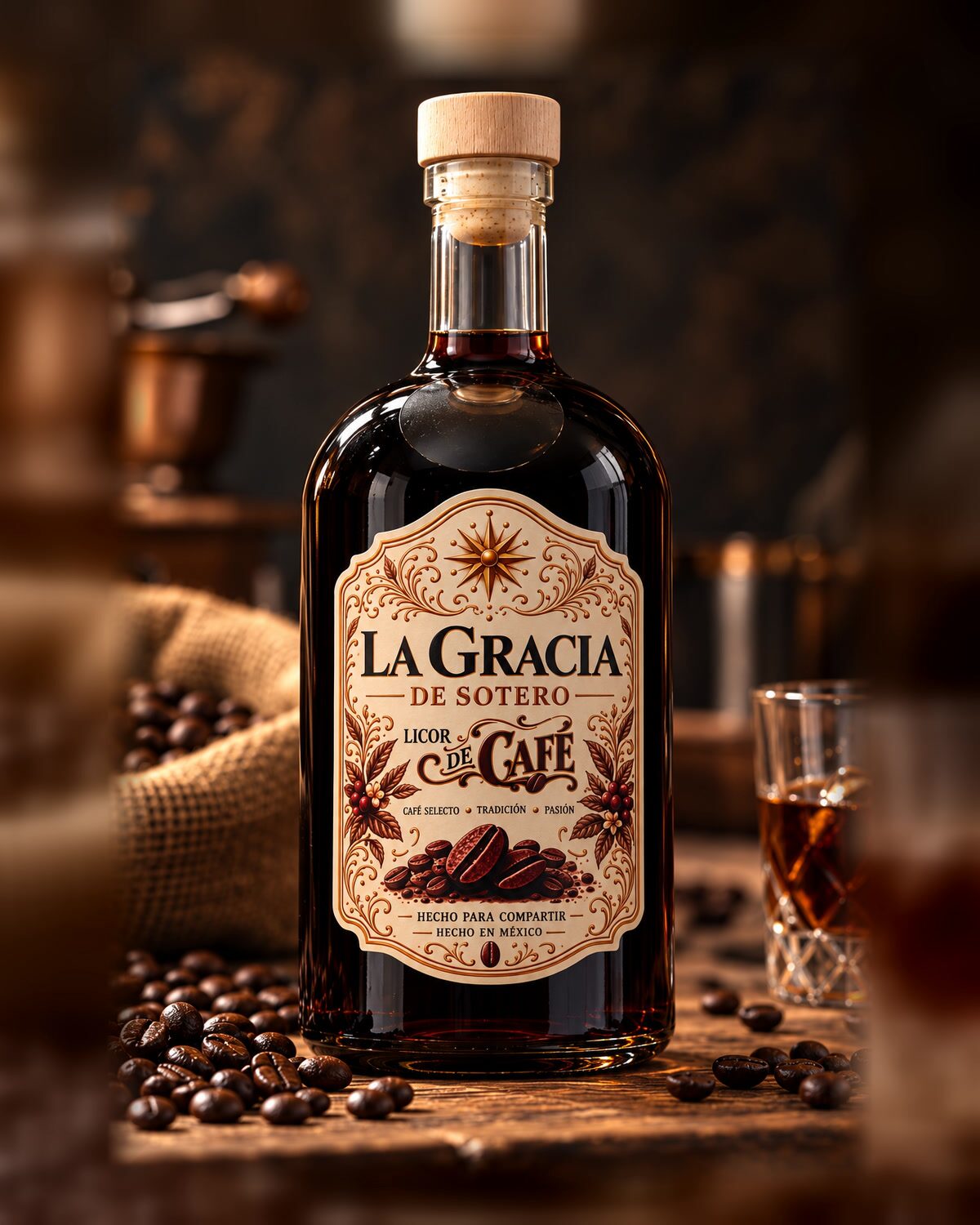 Botella de Licor de Café de La Gracia de Sotero