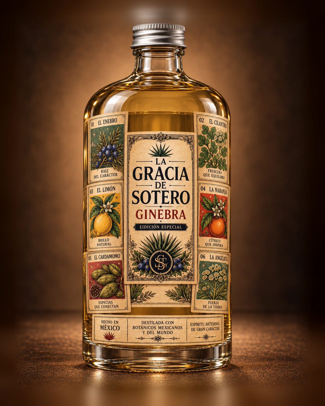 Botella de Ginebra edición especial de La Gracia de Sotero